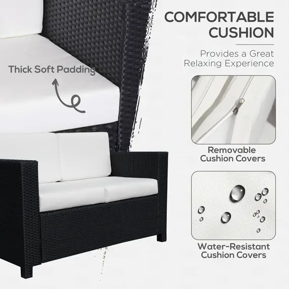 Buy Rattan Sofa, 2 Seater Garden Furniture with Soft Padded Cushion and Armrests, Wicker Garden Loveseat for Patio, Black, 5 image