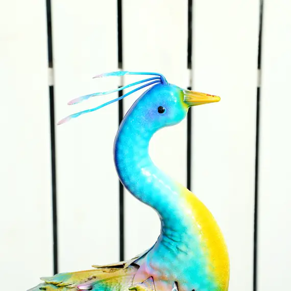Buy Peacock Garden Statue, Standing Garden Ornament, Metal Garden Gift with Stakes for Patio Pond Landscape Decoration, Multi-Colour, 7 image