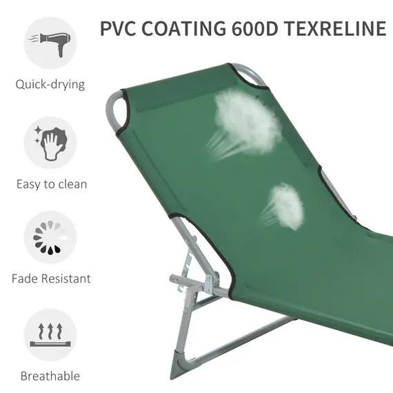 Buy Reclining Sun Lounger Chair Folding Camping Bed with 4-Position Adjustable Backrest, for Travel Indoor Outdoor Office Fishing, Green, 5 image