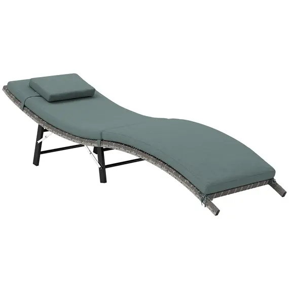 Buy Rattan Folding Sun Lounger Outdoor Chair with Cushion and Pillow Mixed Grey