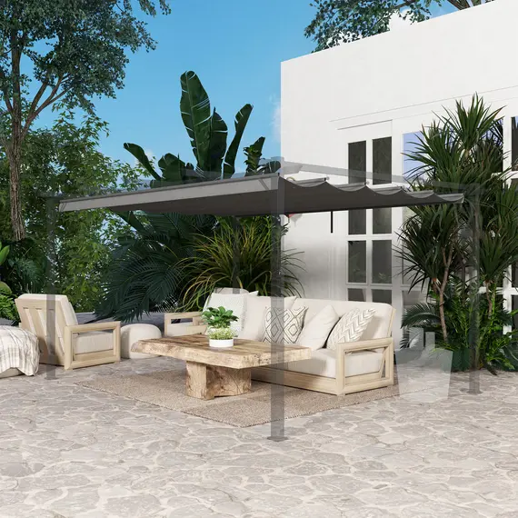 Buy Retractable Pergola Shade Cover, Replacement Canopy for 4 x 3 (m) Pergola, Retractable Roof, Light Grey, 9 image