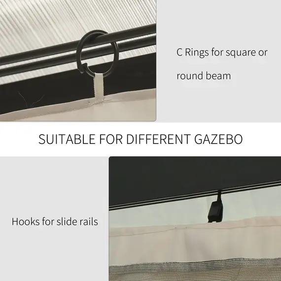 Buy Replacement Gazebo Curtains, 4-Panel Gazebo Side Panels Only, for 3 x 3 (M) Gazebos or Pergolas, Hooks/C-Rings Included, Beige, 4 image