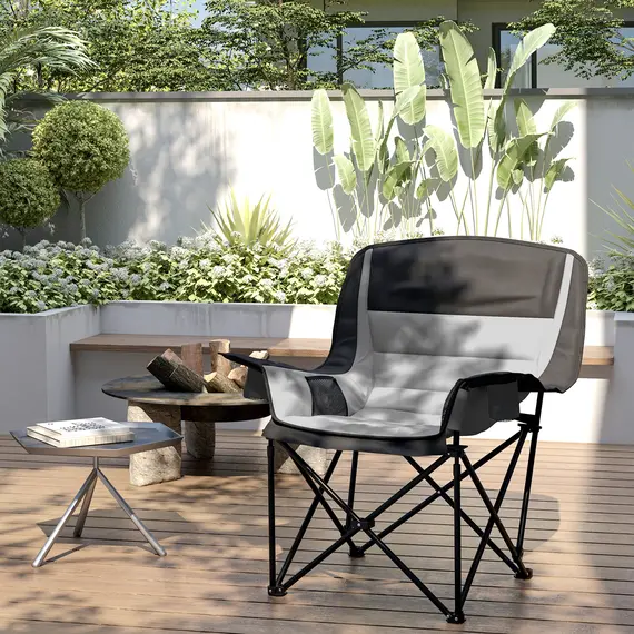 Buy Portable Padded Camping Chair, with Bag - Black/Grey, 9 image