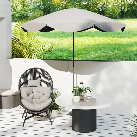 Buy Rattan Egg Chair, Oversized Freestanding Garden Egg Chair with Thick Tufted Cushion, Headrest, Steel Frame for Indoor and Outdoor Use, Charcoal Grey, 7 image