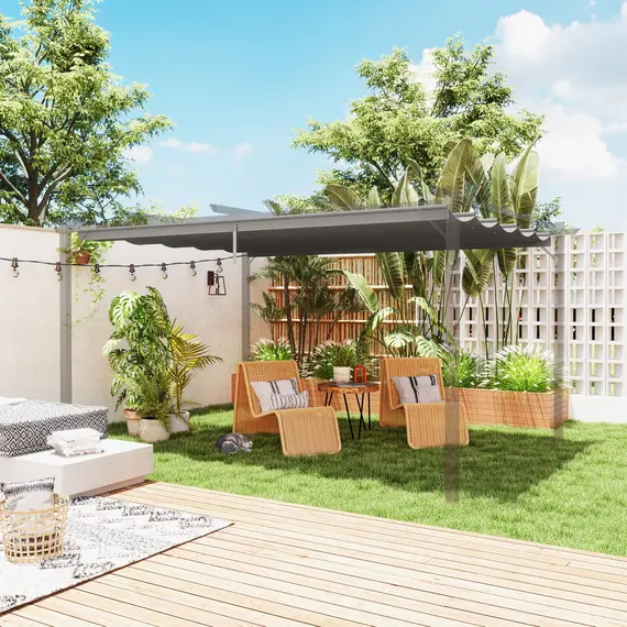 Buy Retractable Pergola Shade Cover, Replacement Canopy for 4 x 3 (m) Pergola, Retractable Roof, Light Grey, 7 image