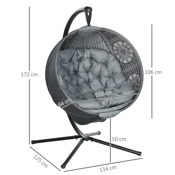 Buy Round Egg Basket Chair, with Steel Stand, Charcoal Grey, 3 image