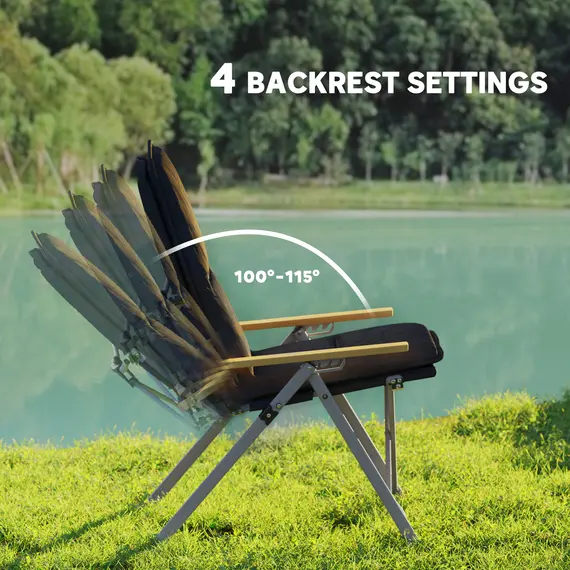 Buy Portable Camping Chair for Adults, High Back Folding Chair with Padded Seat and Carry Bag, Outdoor Recliner for Hiking, Fishing, Beach and Picnic, Black, 4 image