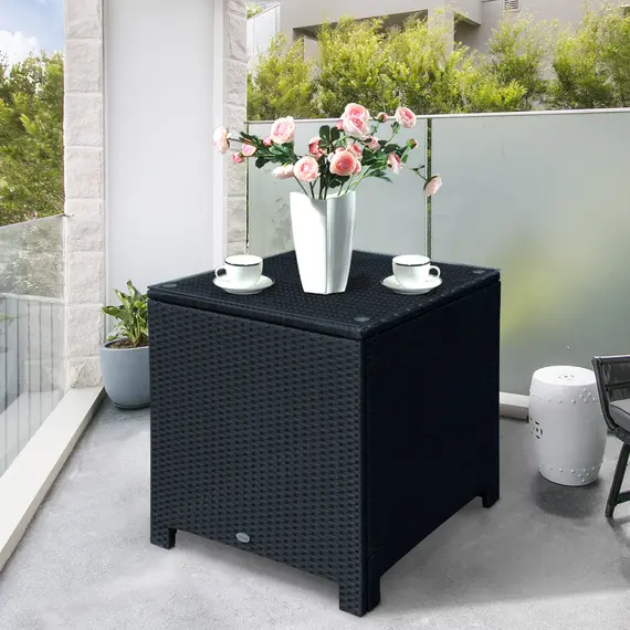 Buy PE Wicker Side Table Rattan Garden Furniture with Four Foot Pads, Rust & Mild Weather Damage Resistant, Black, 2 image