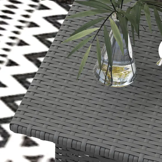 Buy Rattan Side Table, Outdoor Coffee Table with Plastic Board Under the Full Woven Table Top for Patio, Garden, Balcony, Grey, 9 image