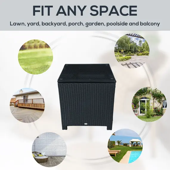 Buy PE Wicker Side Table Rattan Garden Furniture with Four Foot Pads, Rust & Mild Weather Damage Resistant, Black, 7 image