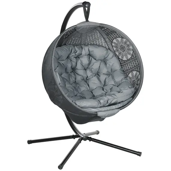 Buy Round Egg Basket Chair, with Steel Stand, Charcoal Grey