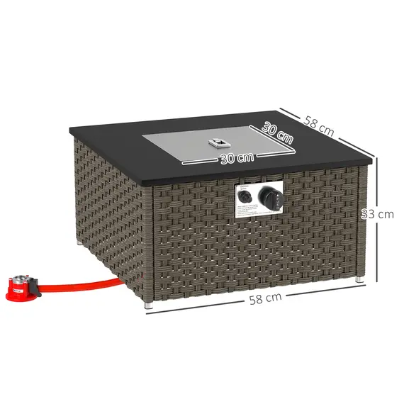Buy Rattan Gas Fire Pit Table for Garden, 13 KW Smokeless Propane Fire Pit with Lid, Square Garden Coffee Table with Patio Heater for Outdoor, Patio, 58 x 58 x 33 cm, Grey, 3 image