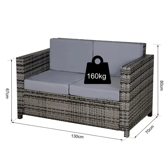 Buy Rattan Sofa, 2 Seater Garden Furniture with Soft Padded Cushion and Armrests, Wicker Garden Loveseat for Patio, Mixed Grey, 3 image