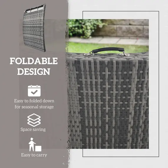 Buy Rattan Folding Sun Lounger Outdoor Chair with Cushion and Pillow Mixed Grey, 7 image