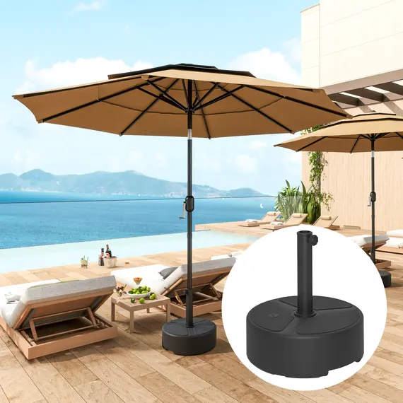 Buy Round Garden Parasol Base, Garden Umbrella Stand Heavy Duty Parasol Base, Filled Up to 20kg with Stand or 18kg with Water for 38, 48 mm Poles, Black, 2 image