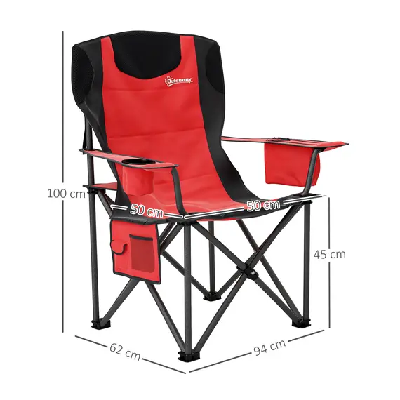 Buy Set of 2 Folding Camping Chairs, Padded Camping Chairs with Adjustable Armrests, Portable & Lightweight Folding Camp Chair with Cooler Bag, Cup Holder and Side Pockets, Red, 3 image