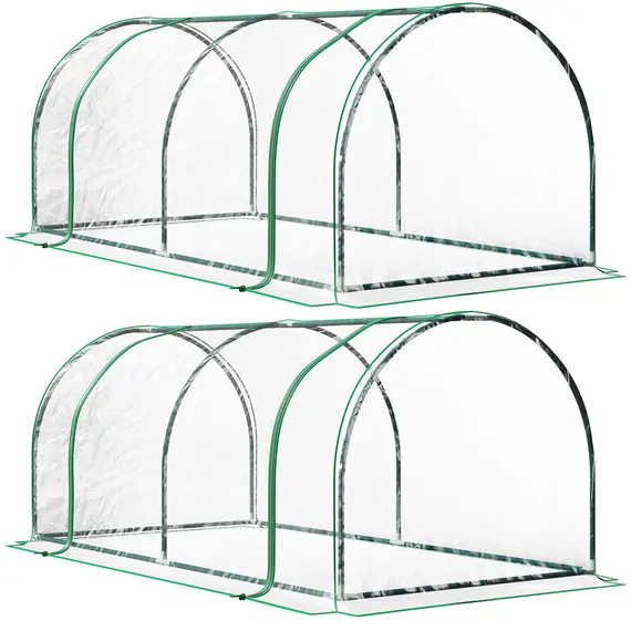 Buy Set of 2 Tunnel Greenhouse, Green Grow House with Roll-up Door, Steel Frame, Plastic Cover for Garden, Outdoor, 200 x 100 x 80cm, Clear