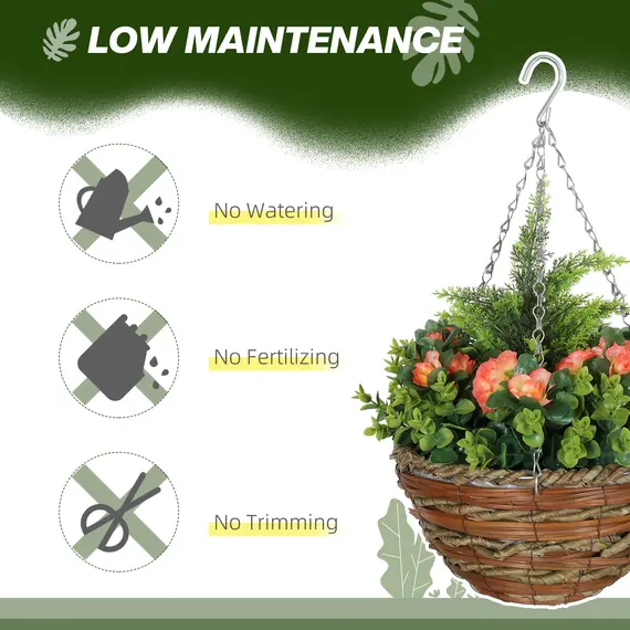 Buy Set of Two Hanging Lisianthus Flower Pots - Orange/Green, 6 image