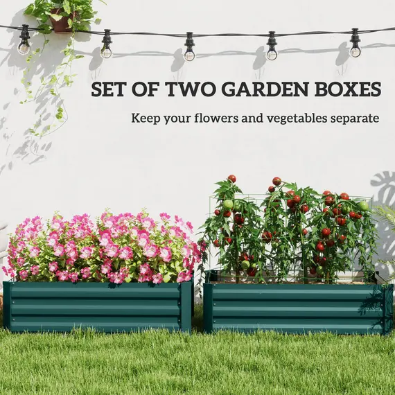 Buy Set of Two 60 x 100cm Galvanised Steel Planters, Green, 4 image