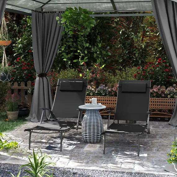 Buy Set of Two Adjustable Back Sun Loungers - Black, 2 image