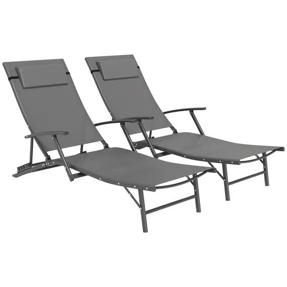 Buy Set of Two Adjustable Back Sun Loungers - Grey
