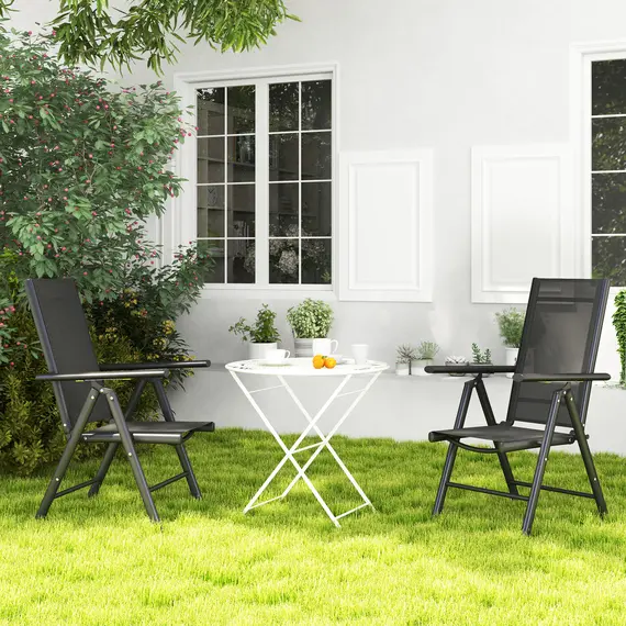 Buy Set of 2 Folding Chair, Aluminium Frame Outdoor Camping Chairs with Breathable Mesh Back and Seat, Garden Chair Set with Armrests for Balcony, Black, 8 image