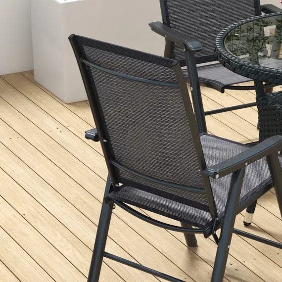 Buy Set of 4 Folding Garden Chairs, Metal Frame Garden Chairs Outdoor Patio Park Dining Seat with Breathable Mesh Seat, Dark Grey, 7 image