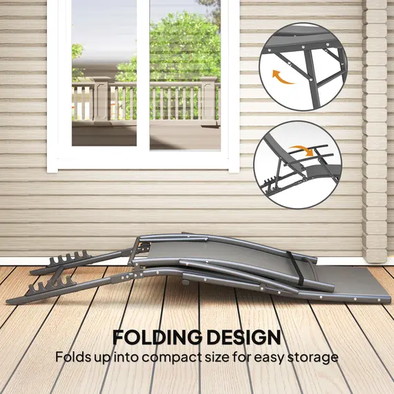 Buy Set of Two Adjustable Back Sun Loungers - Grey, 7 image
