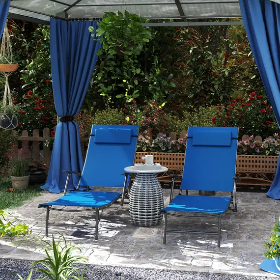 Buy Set of Two Adjustable Back Sun Loungers - Blue, 2 image