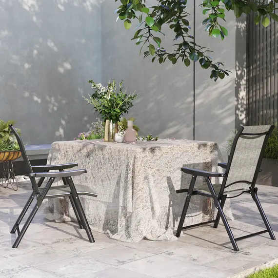 Buy Set of Two Folding Outdoor Chairs - Black/Grey, 7 image