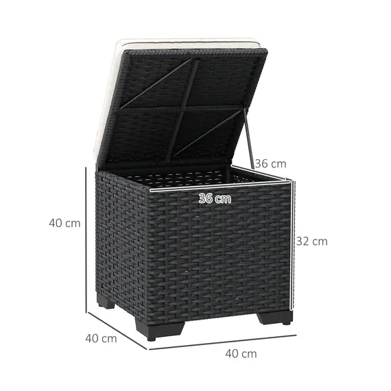 Buy Set of 2 Rattan Storage Ottoman, Outdoor Footstool with Removable Cushions, Garden Storage Seat for Balcony, Poolside, Living Room, Cream, 3 image