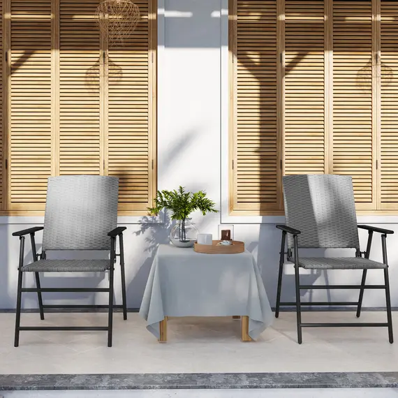 Buy Set of Two Folding Rattan Seat Chairs - Grey, 9 image