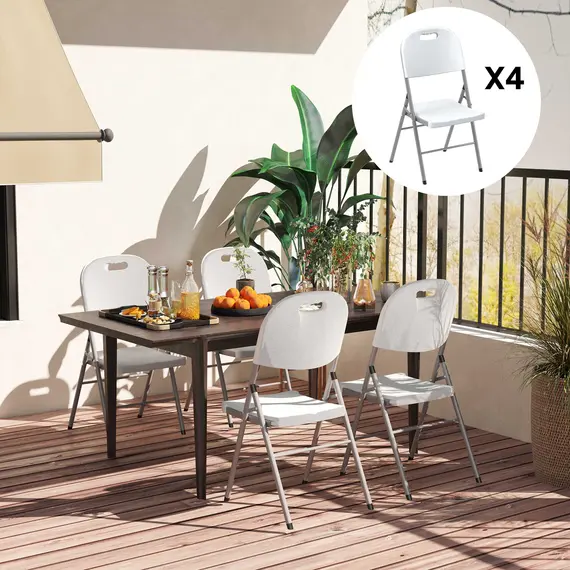 Buy Set of Four Foldable Outdoor Chairs - White, 9 image