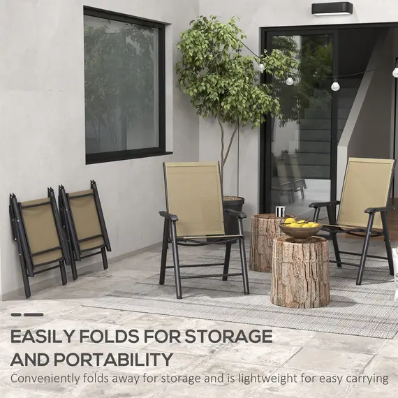 Buy Set of 4 Foldable Metal Garden Chairs Outdoor Patio Park Dining Seat Furniture Light Brown, 5 image