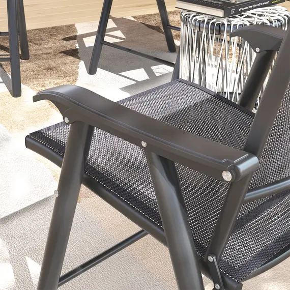 Buy Set of 4 Foldable Metal Garden Chairs Outdoor Patio Park Dining Seat Furniture Charcoal Grey, 9 image