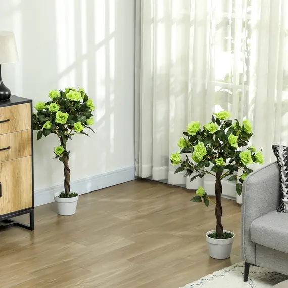 Buy Set of Two Faux Rose Trees - Green, 2 image