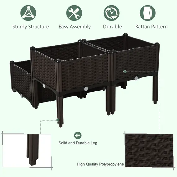 Buy Set of 4 26L Garden Raised Bed Elevated Patio Flower Plant Planter Box PP Vegetables Planting Container, Brown, 7 image