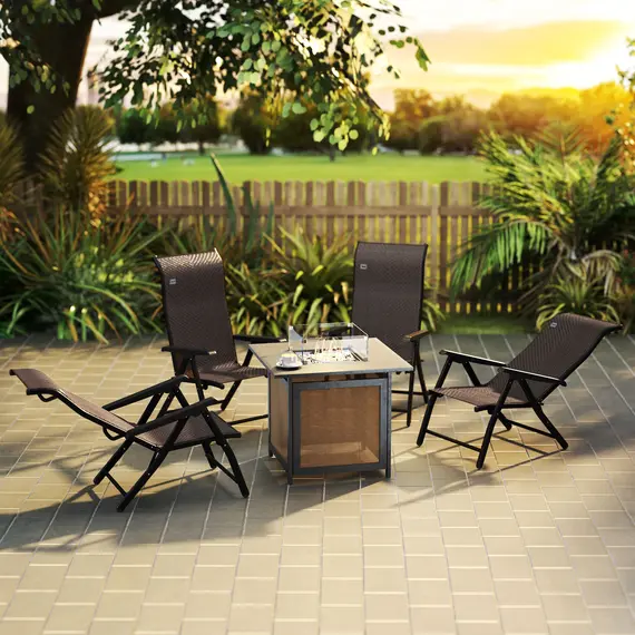 Buy Set of Four Folding Garden Chairs, with Seven-Position Adjustable Backs, Dark Brown, 2 image