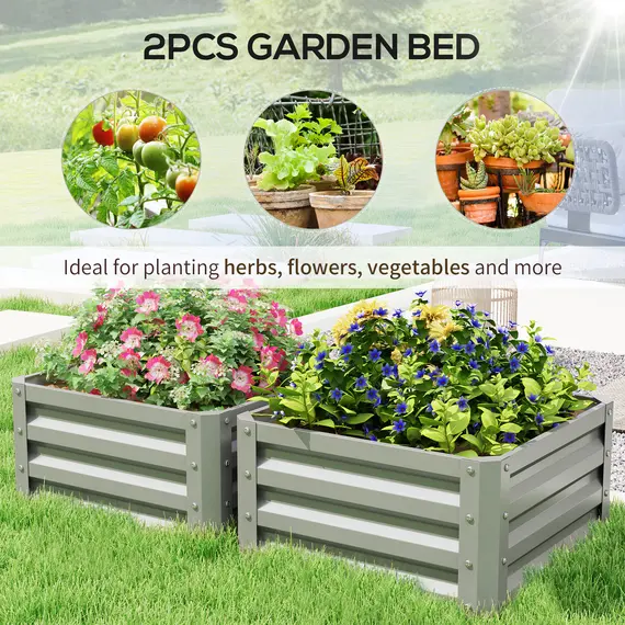 Buy Set of Two 60 x 60cm Steel Planter Boxes - Light Grey, 4 image