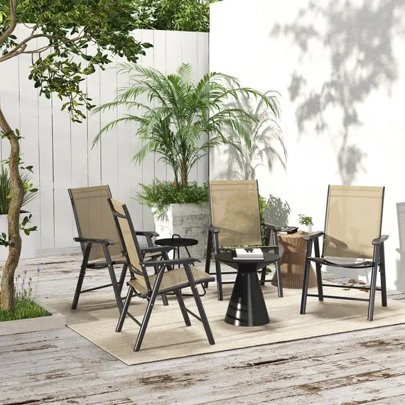 Buy Set of 4 Foldable Metal Garden Chairs Outdoor Patio Park Dining Seat Furniture Light Brown, 7 image