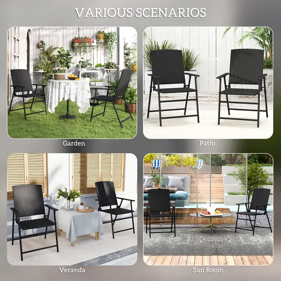 Buy Set of Two Folding Rattan Seat Chairs - Black, 7 image