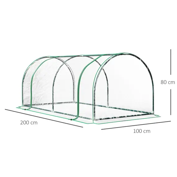 Buy Set of 2 Tunnel Greenhouse, Green Grow House with Roll-up Door, Steel Frame, Plastic Cover for Garden, Outdoor, 200 x 100 x 80cm, Clear, 3 image
