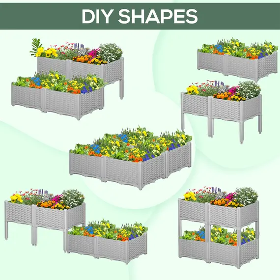 Buy Set of 4 26L Garden Raised Bed Elevated Patio Flower Plant Planter Box PP Vegetables Planting Container, Grey, 5 image