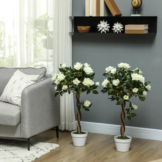 Buy Set of Two Faux Rose Trees - White, 2 image