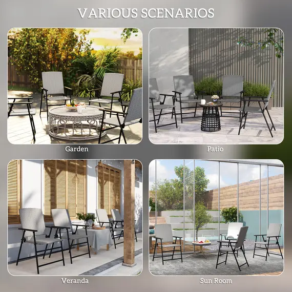 Buy Set of Four Folding Rattan Seat Chairs - Grey, 7 image