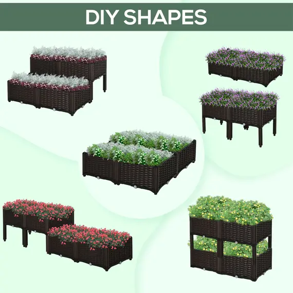 Buy Set of 4 26L Garden Raised Bed Elevated Patio Flower Plant Planter Box PP Vegetables Planting Container, Brown, 8 image