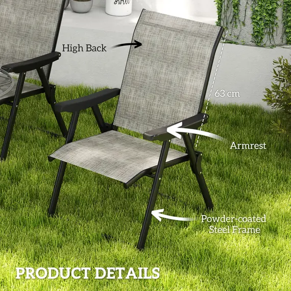 Buy Set of Four Folding Outdoor Chairs - Black/Grey, 6 image