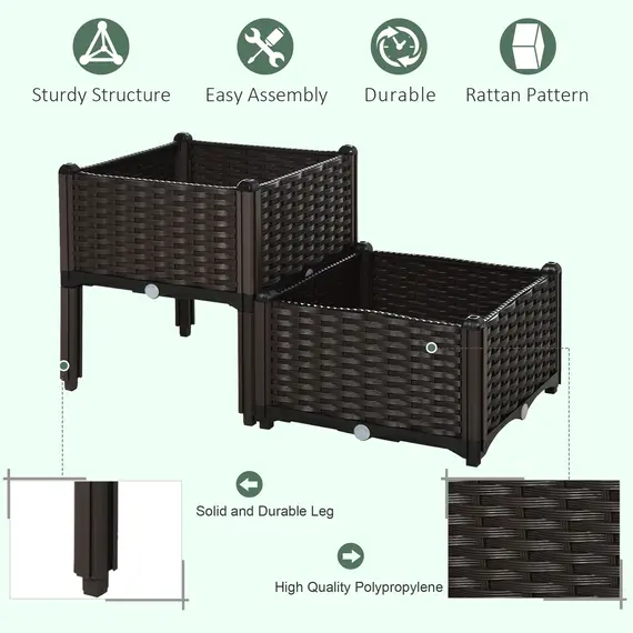 Buy Set of 2 26L Garden Raised Bed Elevated Patio Flower Plant Planter Box PP Vegetables Planting Container, Brown, 5 image