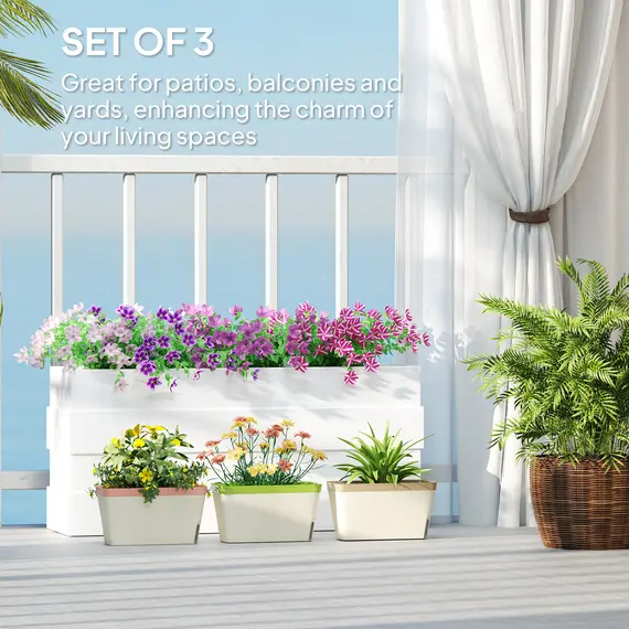 Buy Set of 3 Self Watering Plant Pots Outdoor, 27cm Rectangular Garden Planters with Visual Water Level Window, Plastic Flower Pots for Indoor Outdoor Garden Balcony Windowsil, 4 image