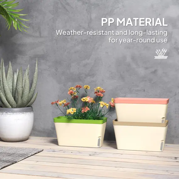 Buy Set of 3 Self Watering Plant Pots Outdoor, 27cm Rectangular Garden Planters with Visual Water Level Window, Plastic Flower Pots for Indoor Outdoor Garden Balcony Windowsil, 7 image